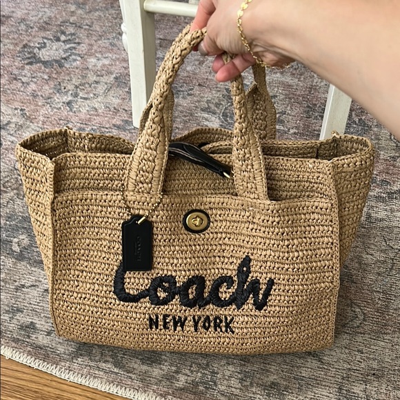 Coach Handbags - Coach Tan and Black Woven Tote Bag